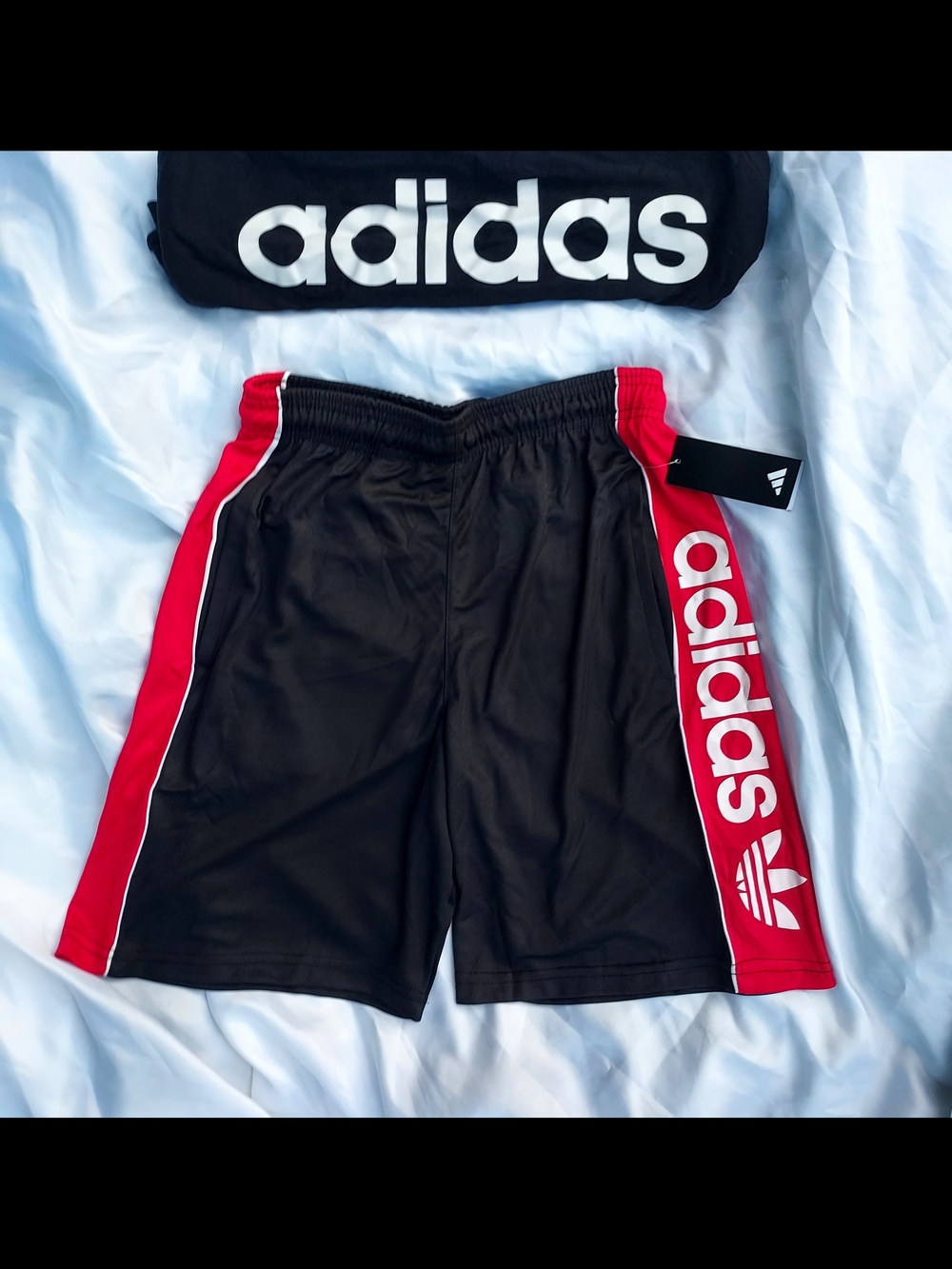 Men's adidas Black and Red Athletic Shorts with Side Logo